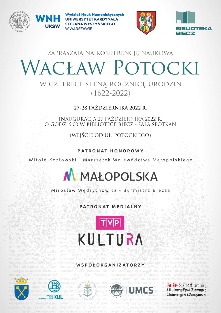 Konferencja naukowa „Wacław Potocki. W czterechsetną rocznicę urodzin poety (1622–2022)”