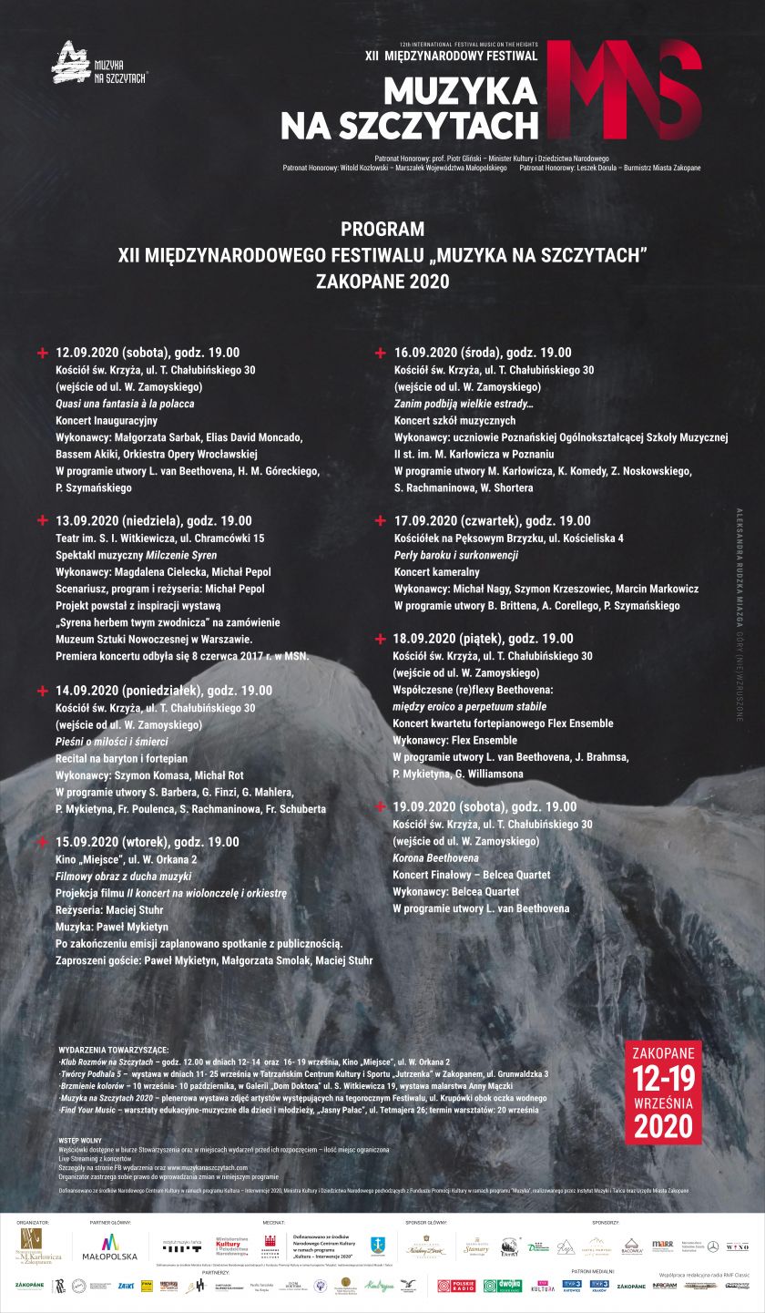 XII Edycja Międzynarodowego Festiwalu „Muzyka na Szczytach”/ Zakopane, 12-19 września 2020