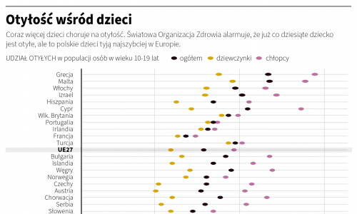 Over 15 years, starting from 2020, the number of children suffering from obesity will double. The WHO warns that one in ten is already obese, but it is Polish children who are putting on weight at the fastest rate in Europe - one in four schoolchildren already has an overweight problem. Graphics: PAP, Adam Ziemienowicz