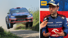 Miko Marczyk na podium po drugim dniu Rajdu Polski! (fot. PAP / TVP Sport)