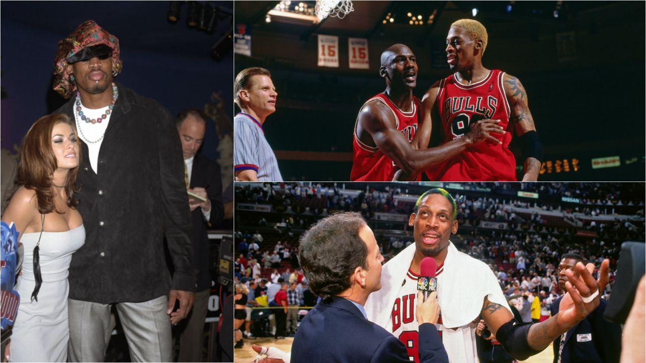 Michael Jordan zapukał do mieszkania Dennisa Rodmana, któremu towarzyszyła Carmen Electra (fot. Getty)