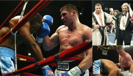 Chris Byrd (L) i Andrzej Gołota. Z prawej u góry: "Andrew" i Don King (fot. Getty)