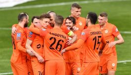 Radość piłkarzy Zagłębia Lubin (fot. PAP)