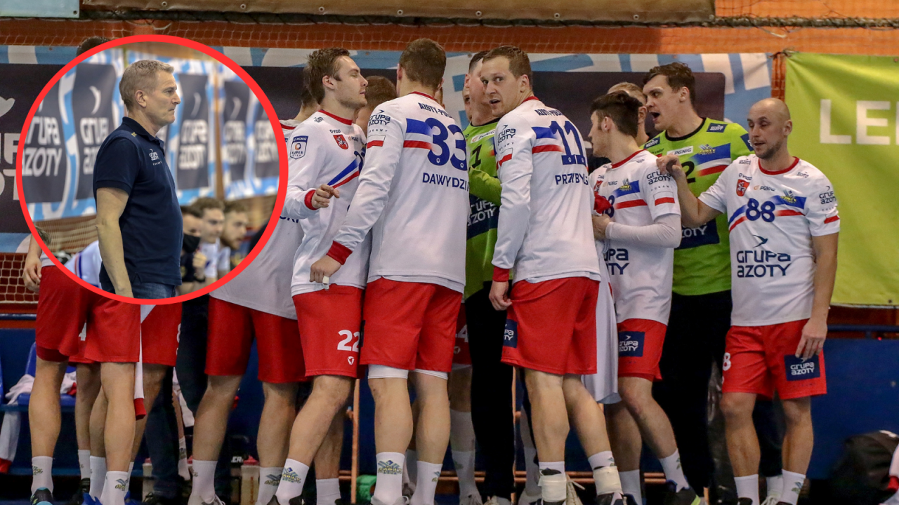 Trener Lars Walther i drużyna KS Azoty Puławy w sezonie 2020/21 (fot. Orlen Superliga)