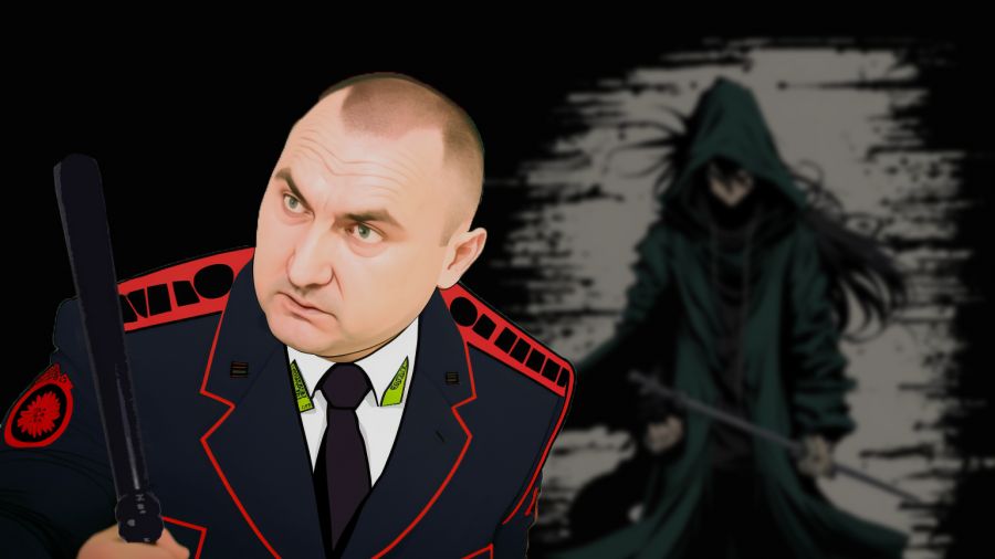 Сілавік змагаецца з прывідам «ЧВК Рёдан». Выява: Midjourney / Белсат