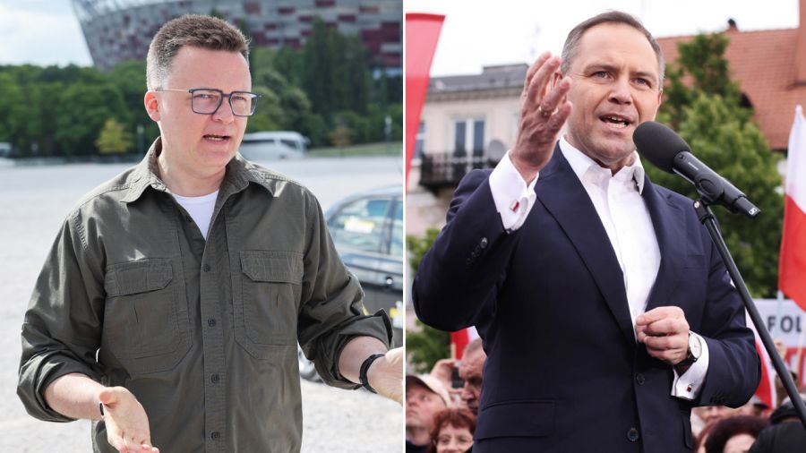 Szymon Hołownia i Karol Nawrocki (fot. PAP/Szymon Pulcyn, Szymon Łabiński)