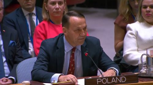 imgРадослаў Сікорскі звяртаецца да прадстаўнікоў Расеі на пазачарговым паседжанні Рады бяспекі ААН. 22 верасня, Нью-Ёрк. Фота: скрыншот з відэа / Radosław Sikorski / Х