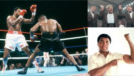 Z lewej strony: Larry Holmes i Mike Tyson. Z prawej: Tyson i Muhammad Ali (fot. Getty)