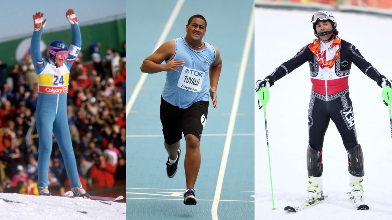 Eddie Edwards, Sogelau Tuvalu i książę Hubertus von Hohenlohe (fot. gettyimages)