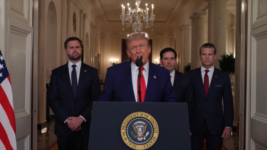 Orędzie Donalda Trumpa, w trakcie, którego poinformował o ataku na Iran (Fot. Getty Images)