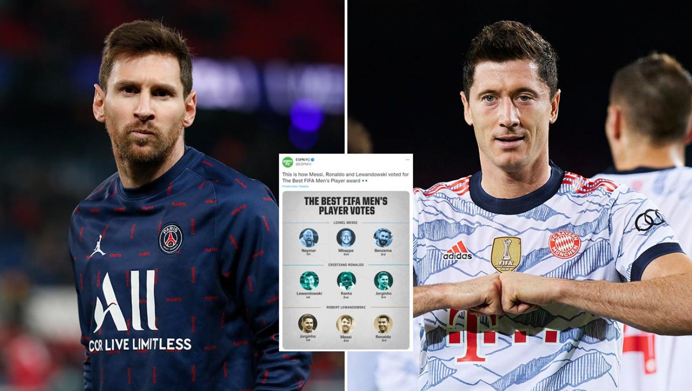 Jak w plebiscycie FIFA głosowali Messi i Lewandowski? (fot. Catherine Steenkeste/Getty Images; Berengui/DeFodi Images via Getty Images; Twitter/ESPN FC)
