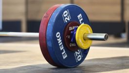 Podnoszenie ciężarów (fot. PAP) Sztanga z obciążeniami Elik, prawdopodobnie symbolizująca zawody w podnoszeniu ciężarów, na których Marcin Ziółkowski z klubu CLKS Mazovia Ciechanów zdobył wicemistrzostwo Europy U20 w kategorii do 110 kg, uzyskując w dwuboju 372 kg. Widoczne obciążenia: dwa niebieskie krążki 20 kg, jeden czerwony 25 kg, mały brązowy 2.5 kg oraz żółty.