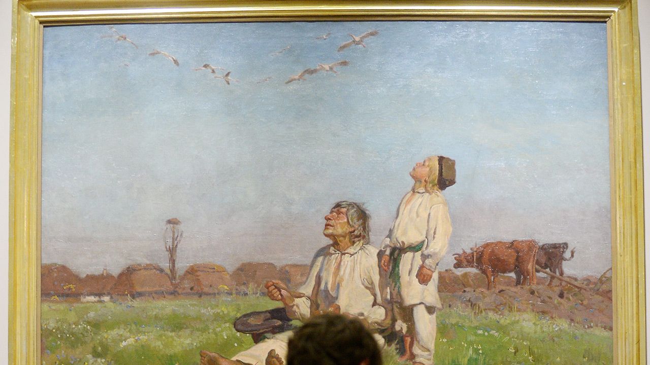 Chłopi na słynnym obrazie Józefa Chełmońskiego (fot. PAP/Bartłomiej Zborowski) Chłopi na słynnym obrazie Józefa Chełmońskiego (fot. PAP/Bartłomiej Zborowski)