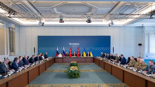 Перамовы паміж Расеяй і Украінай у Стамбуле 2 чэрвеня. Фота: Turkish Ministry of Foreign Affairs via Getty Images