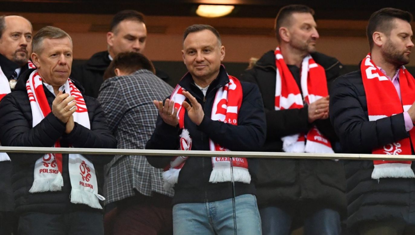 Prezydent Andrzej Duda obejrzał meczu z Albanią (fot. PAP/Piotr Nowak)
