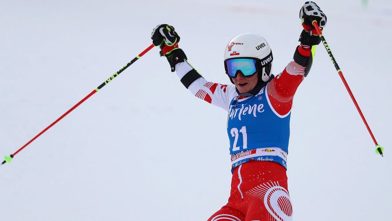 Tak Maryna Gąsienica-Daniel cieszyła się z drugiego przejazdu w Kronplatz (fot. PAP/EPA)