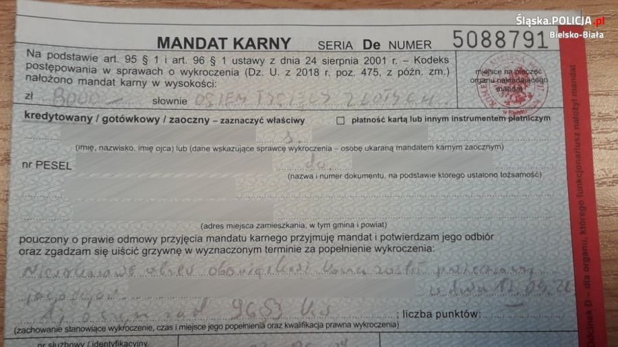 Nie powiedział, kto kierował. Zapłacił maksymalną grzywnę