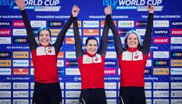 Kaja Ziomek-Nogal, Andżelika Wójcik i Karolina Bosiek były w tym sezonie najlepsze w sprincie drużynowym (fot. Getty Images)