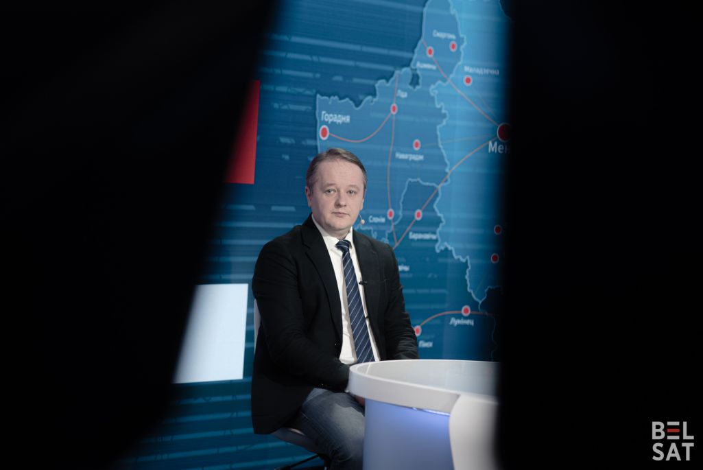 Спікер Каардынацыйнай рады Андрэй Ягораў у студыі «Белсату». Варшава, Польшча. 13 сакавіка 2023 года. (Фота: Карына Пашко / Белсат)