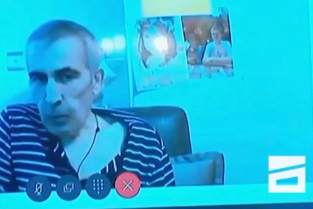Дрэнны стан Міхэіла Саакашвілі быў бачны праз відэасувязь. Скрыншот з відэа: V_Zelenskiy_official / Telegram