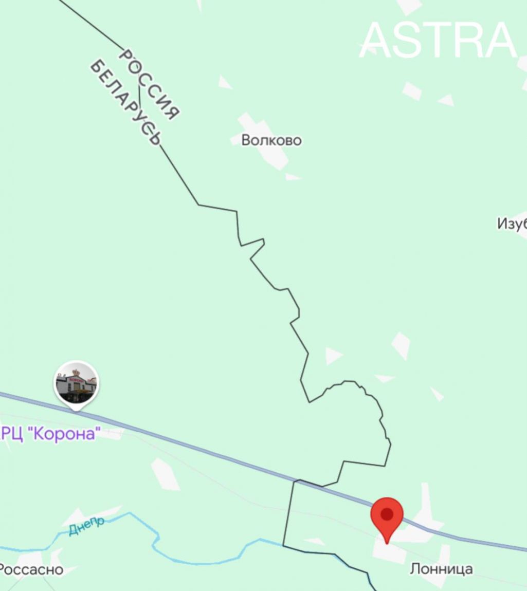Мапа з пазначэннем месца, дзе 17 красавіка былі падпаленыя рэлейныя шафы. (Крыніца: ASTRA / Telegram)