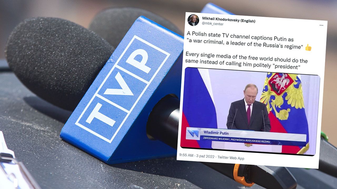 Sposób, w jaki „Wiadomości” nazwały Władimira Putina podchwycił m.in. Michaił Chodorkowski (fot. tt/@mbk_center, Shutterstock)