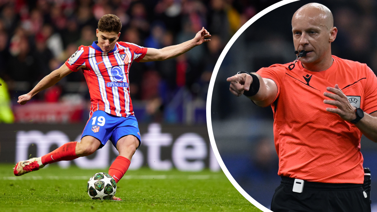 Julian Alvarez i Szymon Marciniak. Tego spotkania z polskimi sędziami Argentyńczyk wyjątkowo nie wspomina dobrze. (zdjęcia: Getty Images)