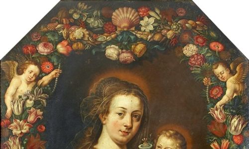 «Мадонна з немовлям у квітковій гірлянді» невідомого фламандського художника з родини Брюллів в монастирі сестер-норбертинок в Ібрамовіцах. Фото: Wikimedia 