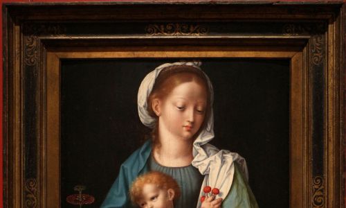 Najbardziej znanym obrazem „z passiflorą” jest „Madonna z Dzieciątkiem” pędzla Joosa van Cleve z Cincinnati Art Museum. Fot. Wikimedia