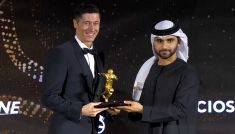 Robert Lewandowski z nagrodą im. Diego Maradony (fot. TVP)